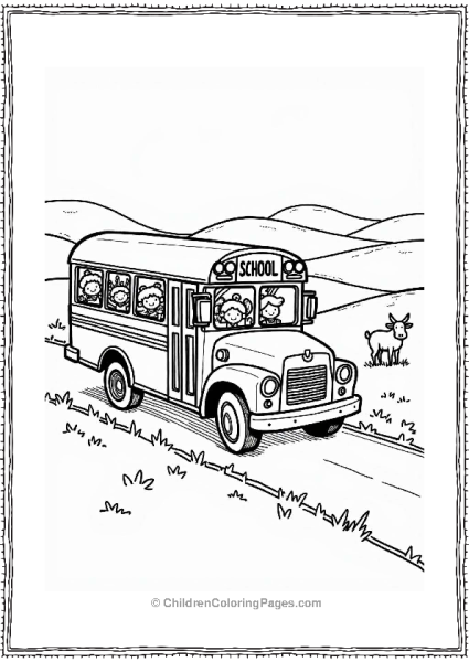 School Bus In A Countryside Scene Free PDF Printable