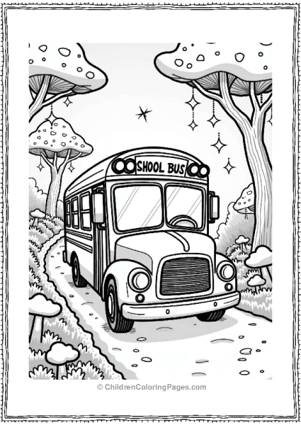 School Bus In A Magical Forest Free PDF Printable