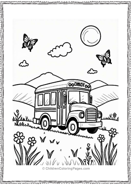 School Bus In A Meadow Free PDF Printable