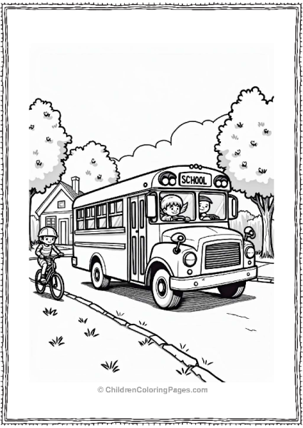 School Bus In A Neighborhood Scene Free PDF Printable