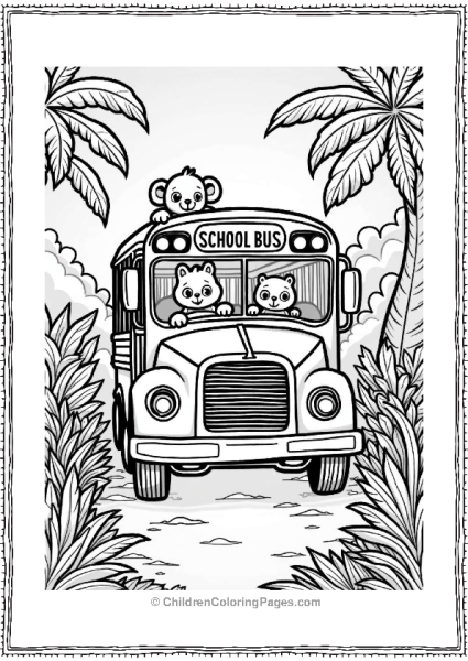 School Bus In A Vibrant Jungle Free PDF Printable