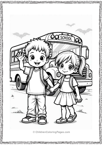 School Bus Kids Waving Goodbye Free PDF Printable