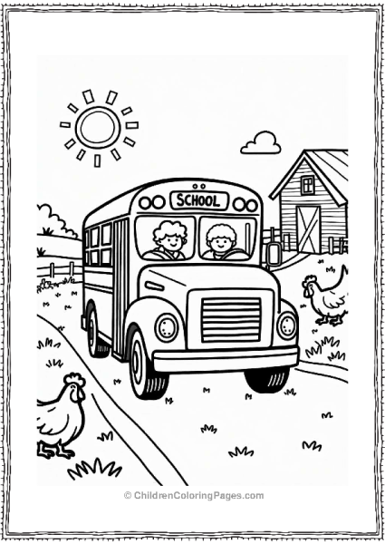 School Bus Passing A Farm Free PDF Printable