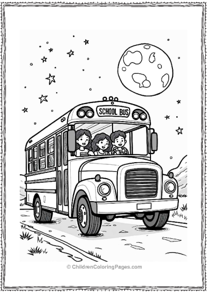 School Bus Under A Starry Night Free PDF Printable