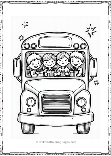 School Bus With Children Exchanging Gifts Free PDF Printable