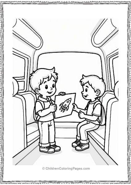 School Bus With Friends And A Spaceship Drawing Free PDF Printable