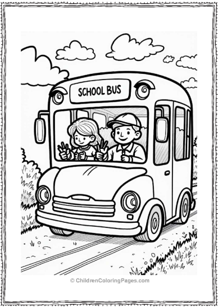 School Bus With Happy Kids Drawing Free PDF Printable