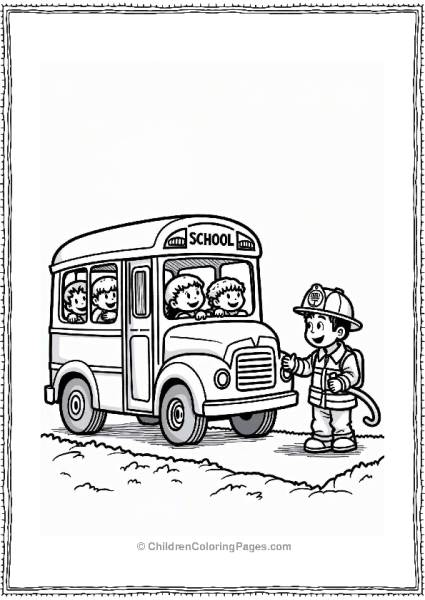 School Bus With Kids And Firefighter Free PDF Printable