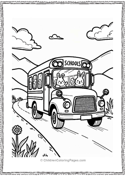 School Bus With Rabbit And Hamster Free PDF Printable