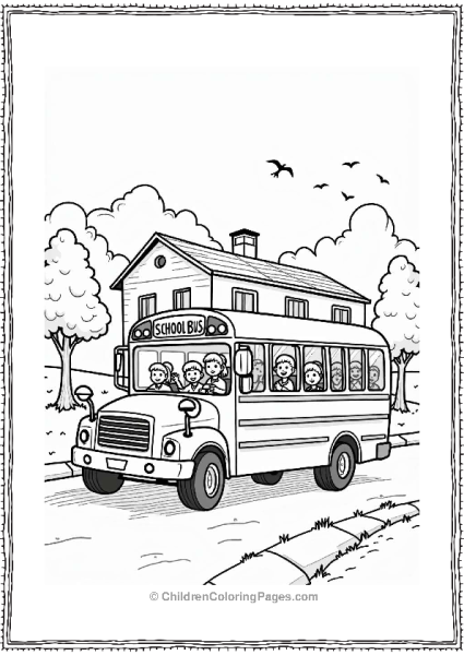 School Bus With Students Waving Goodbye Free PDF Printable