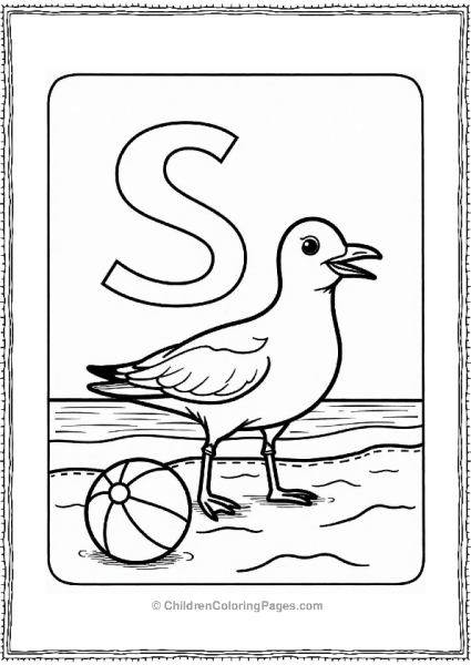 Seagull On The Beach With A Ball Free PDF Printable