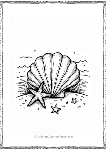 Seashell And Starfish On The Sand Tattoo Coloring Page Free PDF Printable