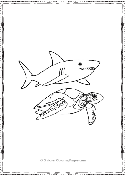 Shortfin Mako Shark With A Sea Turtle Free PDF Printable