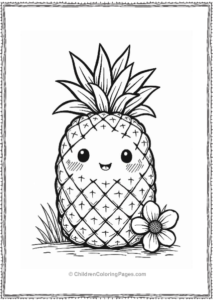 Shy Pineapple Behind Flower Free PDF Printable