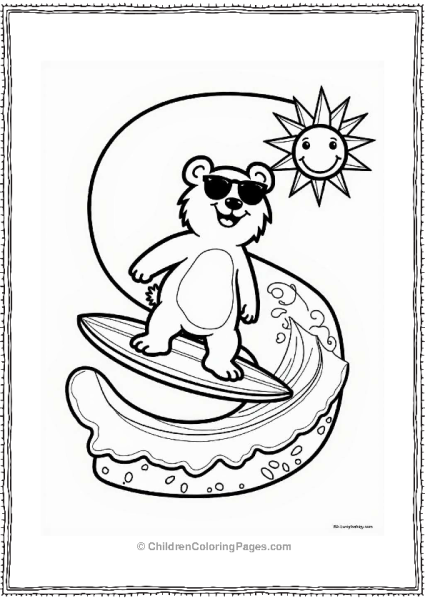 Silly Surfing Bear On A Wave Free PDF Printable