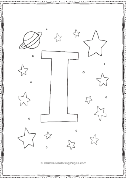 Simple Planet And Stars With Bold I Free PDF Printable