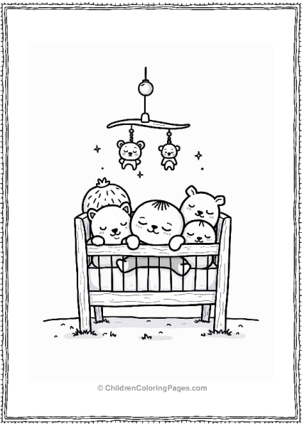 Sleepy Baby In Crib With Plush Animals Free PDF Printable