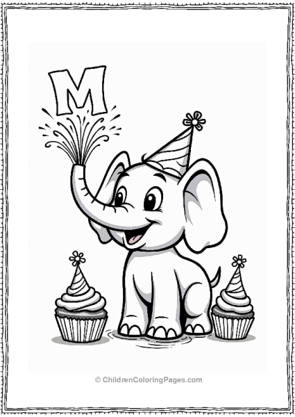 Smiling Elephant At Birthday Party Free PDF Printable