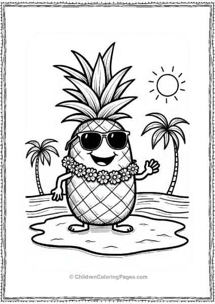 Smiling Pineapple On The Beach Free PDF Printable