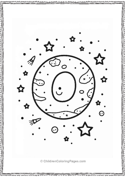 Smiling Planet O With Stars And Comets Free PDF Printable