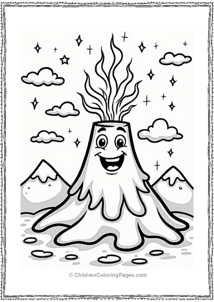 Smiling Volcano Erupting Under A Starry Sky Free PDF Printable