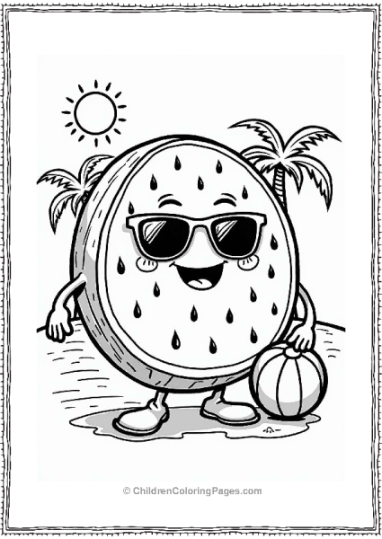 Smiling Watermelon At The Beach Free PDF Printable