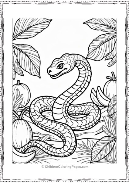 Snake Among Tropical Fruits Free PDF Printable