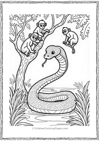 Snake In A Jungle With Monkeys Free PDF Printable