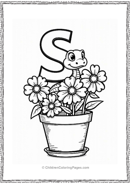 Snake Peeking From Flower Pot Free PDF Printable