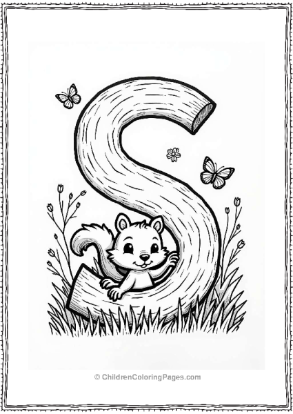 Sneaky Squirrel Behind Flowers Free PDF Printable