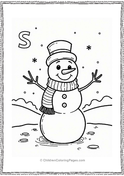 Snowman With A Scarf In A Snowy Field Free PDF Printable