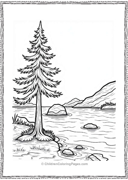 Solitary Pine Tree By The River Free PDF Printable