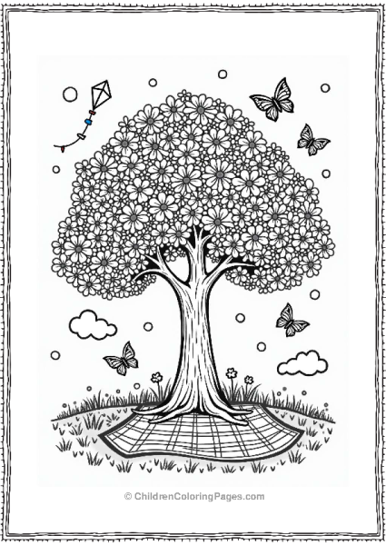 Spring Celebration Tree With Picnic And Kite Free PDF Printable