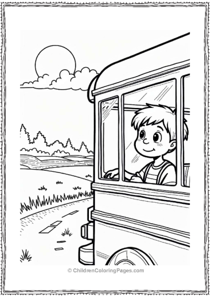 Student Looking Out Of A School Bus Free PDF Printable