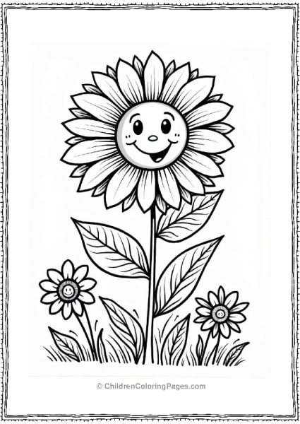 Stylized Sunflower With Flowers Free PDF Printable