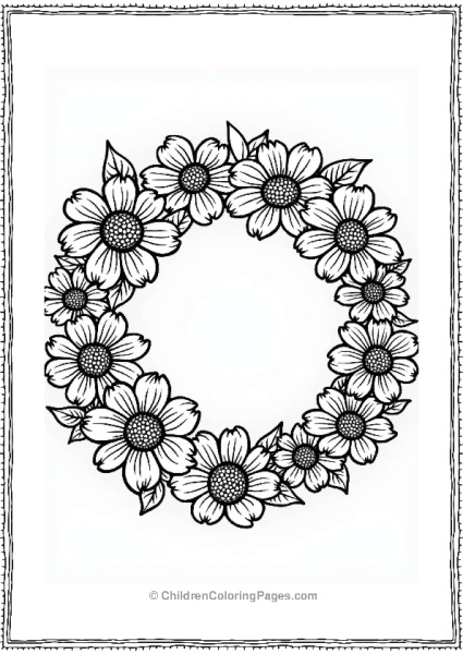 Summer Floral Wreath Coloring Page Free PDF Printable