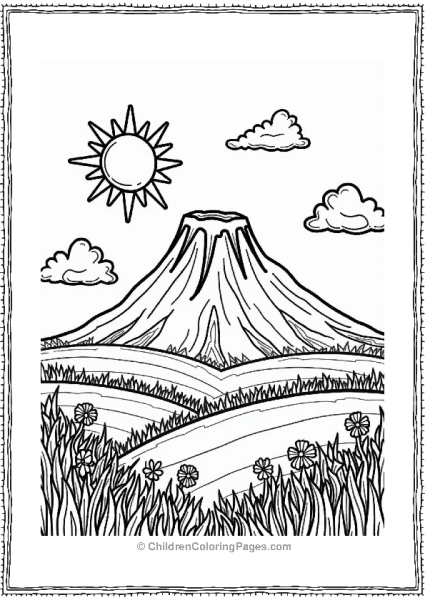 Summer Volcano Paradise Coloring Page Free PDF Printable