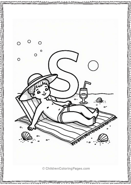 Sunbather Relaxing On The Beach Free PDF Printable