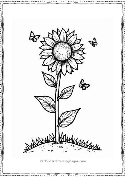 Sunflower Beside A Winding Path Flower Coloring Page Free PDF Printable