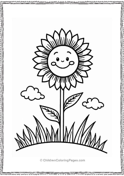 Sunflower In A Cheerful Field Flower Coloring Page Free PDF Printable