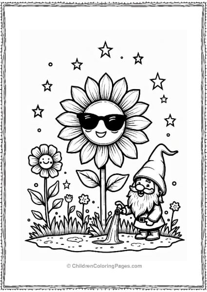 Sunflower In An Enchanted Garden Flower Coloring Page Free PDF Printable