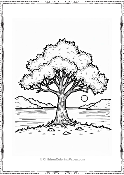 Sunset Oak Tree By The Lake Free PDF Printable