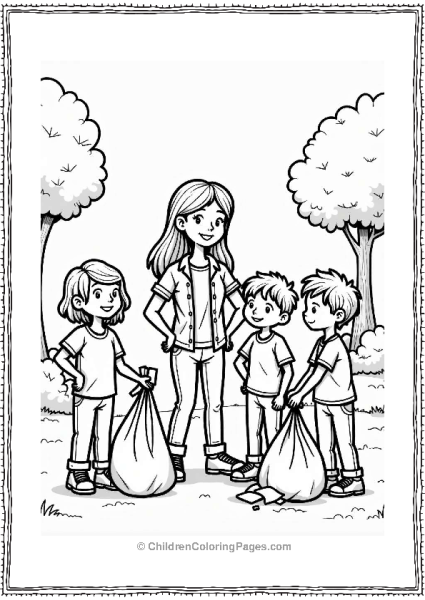 Teacher And Students Cleaning The Park Free PDF Printable