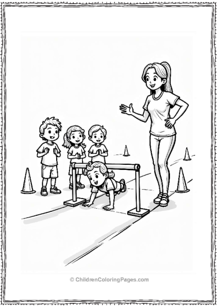 Teacher And Students In Obstacle Course Free PDF Printable