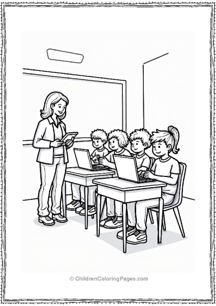 Teacher And Students Using Laptops In Classroom Free PDF Printable