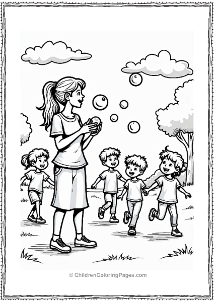 Teacher Blowing Bubbles In The Playground Free PDF Printable