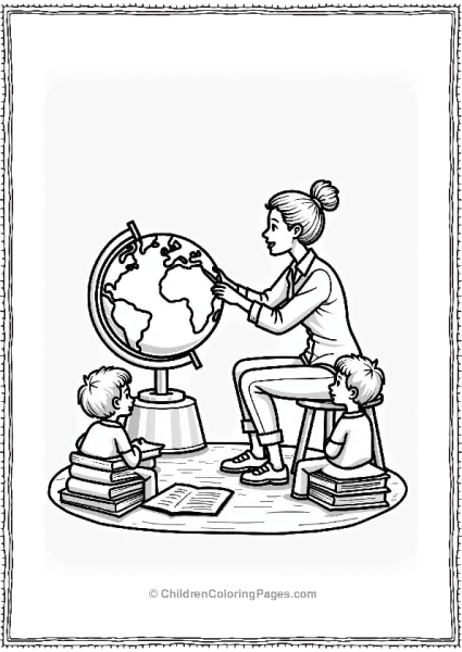 Teacher Explaining Countries To Students Free PDF Printable