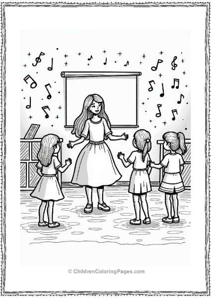 Teacher Leading Dance Activity In Colorful Classroom Free PDF Printable