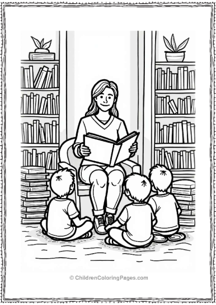 Teacher Reading In A Cozy Library Free PDF Printable