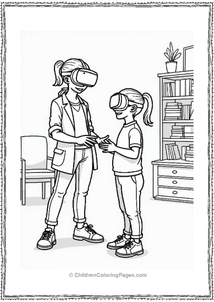 Teacher Using VR Headset With Student Free PDF Printable